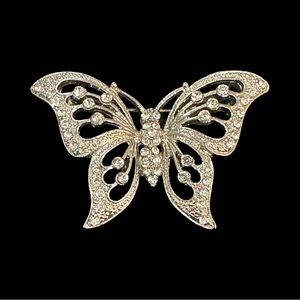 Sparkling Silver Butterfly Brooch Rhinestone Detail